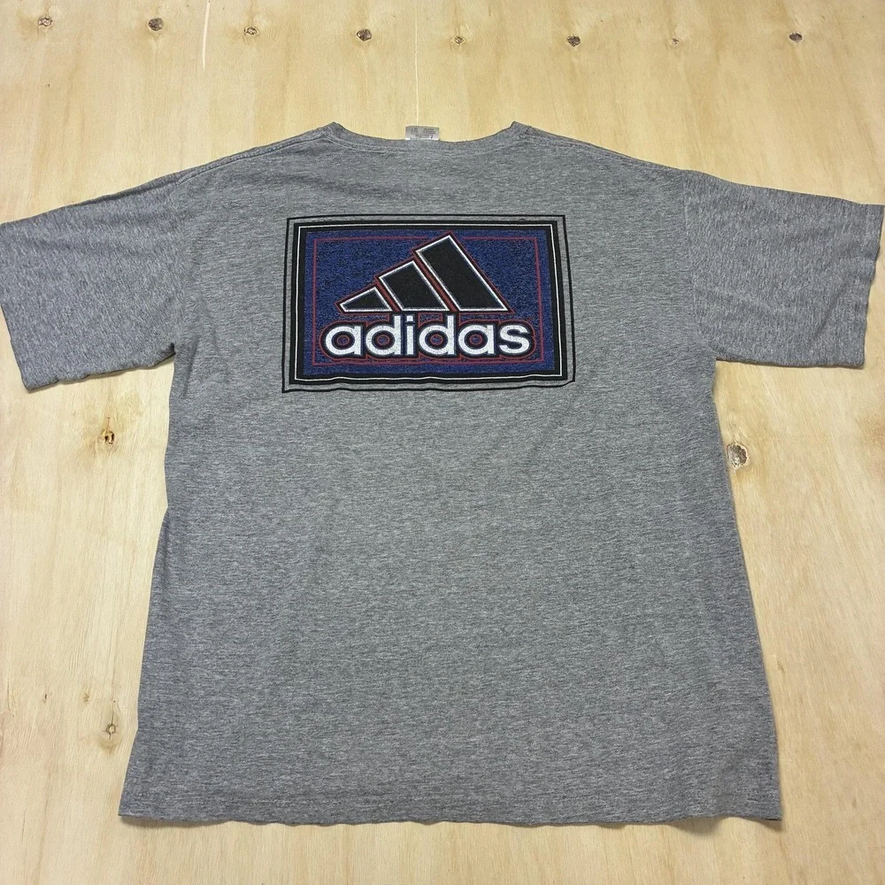 Vintage Adidas Shirt Mens Large Gray Graphic Logo Sports Tee T-Shirt USA